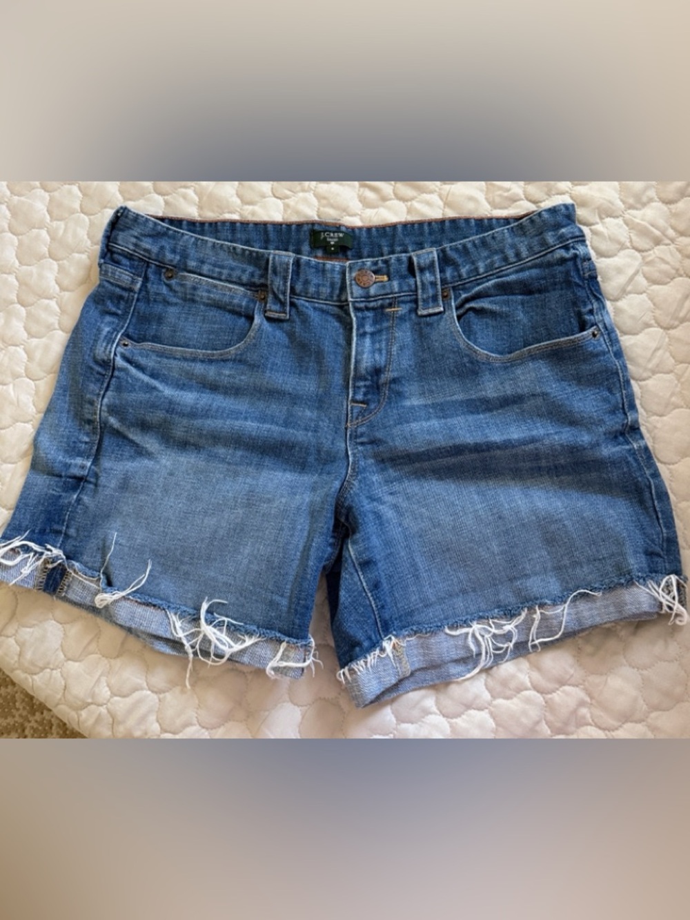 J. Crew Factory Blue Denim Cutoff Shorts with Frayed Hem